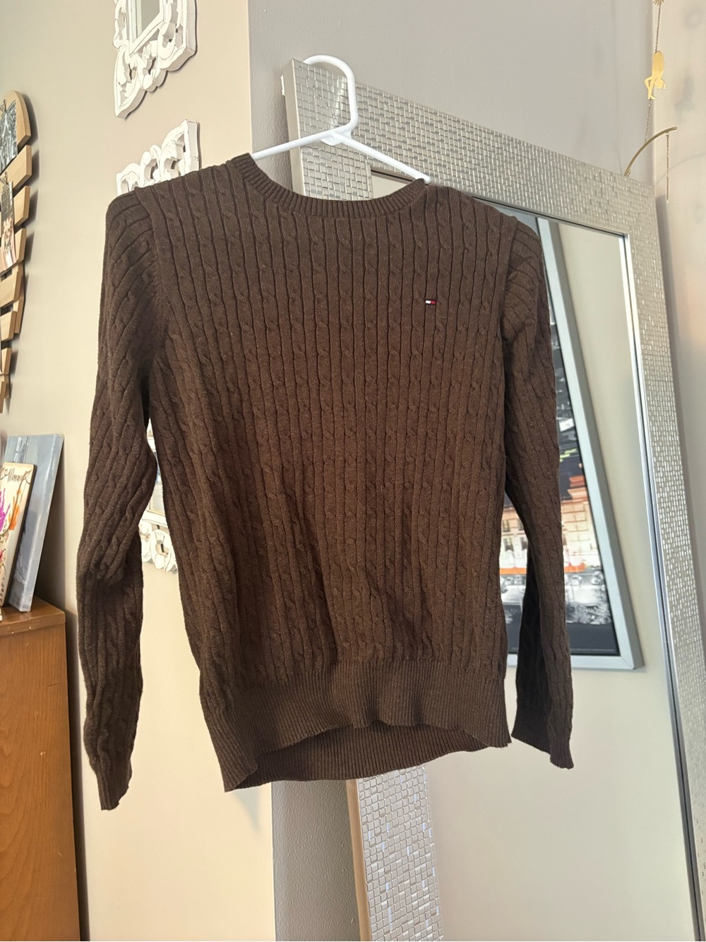 Tommy Hilfiger Brown Cable Knit Crewneck Sweater
